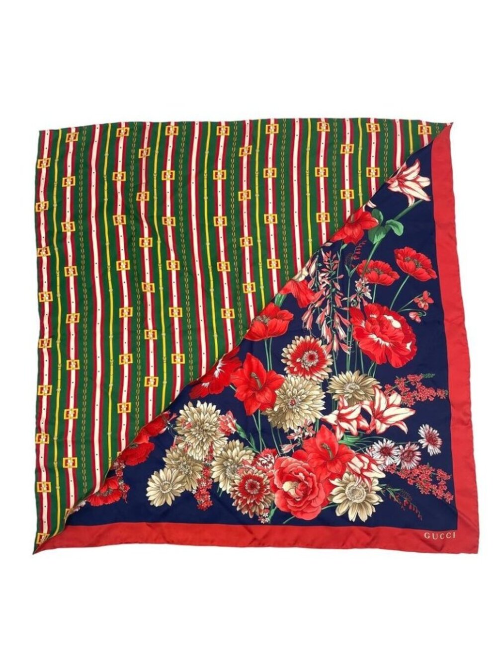 Gucci Silk Flora Scarf Floral Pattern Red - Picture 1 of 9